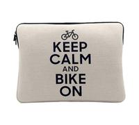 Housse Ordinateur et Tablette Aspect Lin - Keep Calm and Bike on Parodie Angleterre Sport Vélo - 10 Pouces Pochette de Protection PC Portable Imprimé en France
