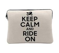 Housse Ordinateur et Tablette Aspect Lin - Keep Calm and Ride on Parodie Angleterre Moto Motard - 12-13 Pouces Pochette de Protection PC Portable Imprimé en France