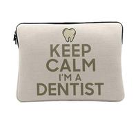 Housse Ordinateur et Tablette Aspect Lin - Keep Calm I'm a Dentist Parodie Métier Dentiste - 10 Pouces Pochette de Protection PC Portable Imprimé en France