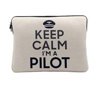Housse Ordinateur et Tablette Aspect Lin - Keep Calm I'm a Pilot Parodie Métier Job Pilote Avion - 12-13 Pouces Pochette de Protection PC Portable Imprimé en France