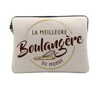Housse Ordinateur et Tablette Aspect Lin - La Meilleure Boulangere du Monde Artisan Boulangerie Patisserie Pain - 10 Pouces Pochette de Protection PC Portable Imprimé en France