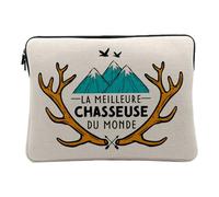 Housse Ordinateur et Tablette Aspect Lin - La Meilleure Chasseuse du Monde Chasse Montagne - 12-13 Pouces Pochette de Protection PC Portable Imprimé en France