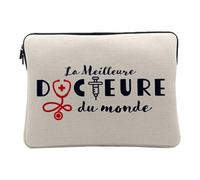 Housse Ordinateur et Tablette Aspect Lin - La Meilleure Docteure du Monde Medecine Métier Passion Santé - 14-15 Pouces Pochette de Protection PC Portable Imprimé en France