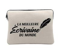 Housse Ordinateur et Tablette Aspect Lin - La Meilleure Ecrivaine du Monde Livre Ecriture Roman Journaliste Métier Litterature - 14-15 Pouces Pochette de Protection PC Portable Imprimé en France