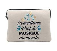 Housse Ordinateur et Tablette Aspect Lin - La Meilleure Prof de Musique du Monde College Lycee Conservatoire Instrument - 14-15 Pouces Pochette de Protection PC Portable Imprimé en France