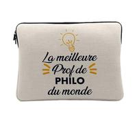 Housse Ordinateur et Tablette Aspect Lin - La Meilleure Prof de Philo du Monde Philosophie Professeur Lycee Universite - 12-13 Pouces Pochette de Protection PC Portable Imprimé en France