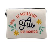Housse Ordinateur et Tablette Aspect Lin - Le Meilleur Fils du Monde Famille Fils Enfant Idée Cadeau Anniversaire - 10 Pouces Pochette de Protection PC Portable Imprimé en France