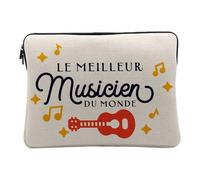 Housse Ordinateur et Tablette Aspect Lin - Le Meilleur Musicien du Monde Musique Guitare Rock Classique Instrument - 12-13 Pouces Pochette de Protection PC Portable Imprimé en France