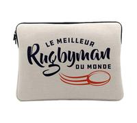 Housse Ordinateur et Tablette Aspect Lin - Le Meilleur Rugbyman du Monde Rugby Sport Ballon XV Equipe - 12-13 Pouces Pochette de Protection PC Portable Imprimé en France