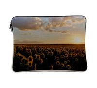 Housse Ordinateur et Tablette Aspect Lin - Le Soleil se Lève sur Un Champs de Tournesol - 10 Pouces Pochette de Protection PC Portable Imprimé en France