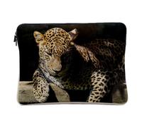 Housse Ordinateur et Tablette Aspect Lin - Léopard se Repose sur Une Branche Vie Sauvage - 14-15 Pouces Pochette de Protection PC Portable Imprimé en France