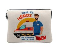 Housse Ordinateur et Tablette Aspect Lin - Les Vrais Héros - Ambulancier Métier 12-13 Pouces Pochette de Protection PC Portable Imprimé en France