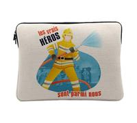 Housse Ordinateur et Tablette Aspect Lin - Les Vrais Héros - Pompier Métier 10 Pouces Pochette de Protection PC Portable Imprimé en France