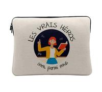 Housse Ordinateur et Tablette Aspect Lin - Les Vrais Héros - Professeure Maîtresse Métier 12-13 Pouces Pochette de Protection PC Portable Imprimé en France