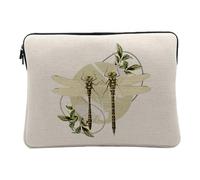 Housse Ordinateur et Tablette Aspect Lin - Libellules Amoureuses Minimaliste Biologie Illustration Ancienne - 12-13 Pouces Pochette de Protection PC Portable Imprimé en France