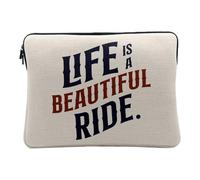 Housse Ordinateur et Tablette Aspect Lin - Life is a Beautiful Ride Motorcycle Big Bike Cafe Racer - 14-15 Pouces Pochette de Protection PC Portable Imprimé en France