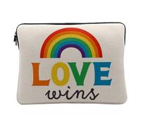 Housse Ordinateur et Tablette Aspect Lin - Love Wins LGBTQ+ Gay Lesbian Pride Rainbow - 10 Pouces Pochette de Protection PC Portable Imprimé en France