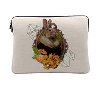 Housse Ordinateur et Tablette Aspect Lin - Madame Lapin Portrait Fleurs Collage Art Surréalisme 1920-12-13 Pouces Pochette de Protection PC Portable Imprimé en France