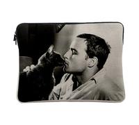 Housse Ordinateur et Tablette Aspect Lin - Marlon Brando Chat Noir Mignon Acteur Cinema Photo Vintage - 14-15 Pouces Pochette de Protection PC Portable Imprimé en France