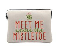 Housse Ordinateur et Tablette Aspect Lin - Meet me Under The Mistletoe Noel Hiver Cadeau Père Noel - 12-13 Pouces Pochette de Protection PC Portable Imprimé en France