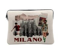 Housse Ordinateur et Tablette Aspect Lin - Milano Vintage Milan Italie Voyage Mode - 10 Pouces Pochette de Protection PC Portable Imprimé en France