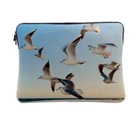 Housse Ordinateur et Tablette Aspect Lin - Mouettes Oiseaux Marins Mer Plage Ornitologie - 12-13 Pouces Pochette de Protection PC Portable Imprimé en France