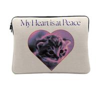 Housse Ordinateur et Tablette Aspect Lin - My Heart at Peace Coeur Chaton Collage Vintage Illustration Art Humour - 12-13 Pouces Pochette de Protection PC Portable Imprimé en France