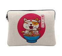 Housse Ordinateur et Tablette Aspect Lin - Neko Ramen Japon Chat Illustration Design Japan Anime - 14-15 Pouces Pochette de Protection PC Portable Imprimé en France