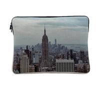 Housse Ordinateur et Tablette Aspect Lin - New York Manhattan Empire State Building Ville Etats Unis - 14-15 Pouces Pochette de Protection PC Portable Imprimé en France