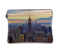 Housse Ordinateur et Tablette Aspect Lin - New York Manhattan Empire State Building Ville Nuit USA - 10 Pouces Pochette de Protection PC Portable Imprimé en France