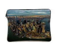 Housse Ordinateur et Tablette Aspect Lin - New York Manhattan Panorama Ville USA Grattes Ciel - 10 Pouces Pochette de Protection PC Portable Imprimé en France