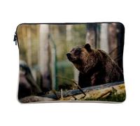 Housse Ordinateur et Tablette Aspect Lin - Ours Brun Grizzly à l'Affut dans la Foret Vie Sauvage - 14-15 Pouces Pochette de Protection PC Portable Imprimé en France