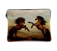Housse Ordinateur et Tablette Aspect Lin - Peinture Combat de Chevaux Pur Sang Etalons - 12-13 Pouces Pochette de Protection PC Portable Imprimé en France