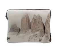 Housse Ordinateur et Tablette Aspect Lin - Pics Rocheux aux Neiges Eternelle Surplombent Lac Paysage Montagne - 14-15 Pouces Pochette de Protection PC Portable Imprimé en France