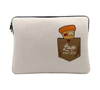 Housse Ordinateur et Tablette Aspect Lin - Poche Pizza Love at First Bite Dessin Street Food - 14-15 Pouces Pochette de Protection PC Portable Imprimé en France