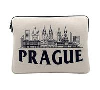 Housse Ordinateur et Tablette Aspect Lin - Prague Minimalist Voyage Tchéquie Culture Architecture - 14-15 Pouces Pochette de Protection PC Portable Imprimé en France
