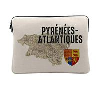 Housse Ordinateur et Tablette Aspect Lin - Pyrénées Atlantiques 64 Département Pau Carte Ancienne Rare - 14-15 Pouces Pochette de Protection PC Portable Imprimé en France