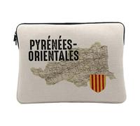 Housse Ordinateur et Tablette Aspect Lin - Pyrénées Orientales 66 Département Perpignan Carte Ancienne - 12-13 Pouces Pochette de Protection PC Portable Imprimé en France