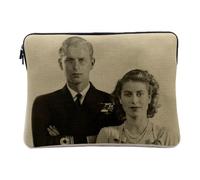 Housse Ordinateur et Tablette Aspect Lin - Reine Elisabeth II et Philip Portrait 1940 Reine d'Angleterre Vintage - 10 Pouces Pochette de Protection PC Portable Imprimé en France