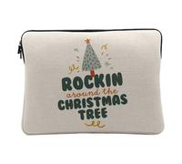Housse Ordinateur et Tablette Aspect Lin - Rockin Around The Christmas Noel Hiver Cadeau Père Noel - 10 Pouces Pochette de Protection PC Portable Imprimé en France