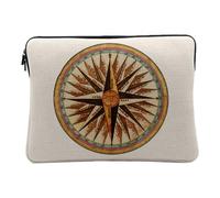 Housse Ordinateur et Tablette Aspect Lin - Rose des Vents Boussole Ancienne Peinture Outils Navigation Vintage - 14-15 Pouces Pochette de Protection PC Portable Imprimé en France