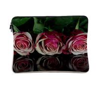 Housse Ordinateur et Tablette Aspect Lin - Roses Alignées et Leurs Reflets Fleurs Romantique St Valentin - 12-13 Pouces Pochette de Protection PC Portable Imprimé en France