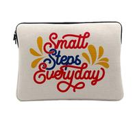 Housse Ordinateur et Tablette Aspect Lin - Small Steps Everyday Typographie Message Motivation Empower - 10 Pouces Pochette de Protection PC Portable Imprimé en France