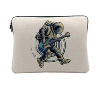 Housse Ordinateur et Tablette Aspect Lin - Space Rocker Cosmonaute Illustration Guitare Rock Espace - 10 Pouces Pochette de Protection PC Portable Imprimé en France