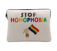 Housse Ordinateur et Tablette Aspect Lin - Stop Homophobia LGBTQ+ Gay Lesbien Pride - 12-13 Pouces Pochette de Protection PC Portable Imprimé en France