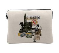 Housse Ordinateur et Tablette Aspect Lin - Strasbourg Collage Ville France Histoire Patrimoine - 10 Pouces Pochette de Protection PC Portable Imprimé en France