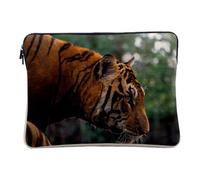Housse Ordinateur et Tablette Aspect Lin - Tigre à l'affût Scène de Chasse Nature Sauvage Vie Animale - 14-15 Pouces Pochette de Protection PC Portable Imprimé en France