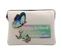 Housse Ordinateur et Tablette Aspect Lin - Today is Hard Tomorrow Will be Easier Collage Vintage Illustration Art Humour Papillon - 14-15 Pouces Pochette de Protection PC Portable Imprimé en France