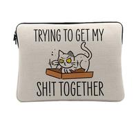 Housse Ordinateur et Tablette Aspect Lin - Trying to Get My Shit Together Chat Animaux de Compagnie - 10 Pouces Pochette de Protection PC Portable Imprimé en France
