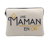 Housse Ordinateur et Tablette Aspect Lin - Une Maman en Or Amour Famille Mère - 10 Pouces Pochette de Protection PC Portable Imprimé en France